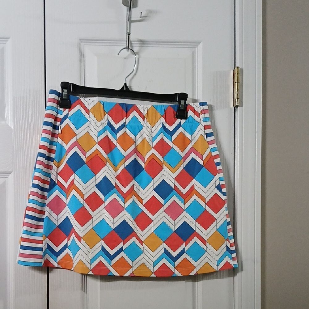 J. McLaughlin multicolor geometric faux wrap skort  Sz M NWOT